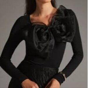 Anthropologie Sunday in Brooklyn Women's Bow Top Knit NWT Black Size XL Holiday